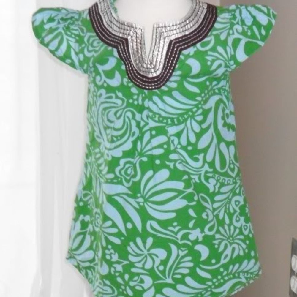 Cupcakes & Pastries SUGAR COOKIE DRESS green blue metallic silver trim 2 3